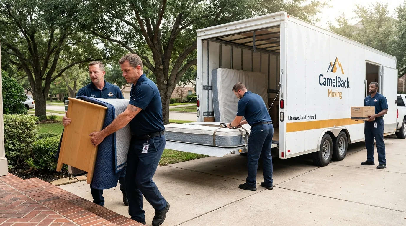 Crew loading residential truck for cross-state move from Pine Valley, CA